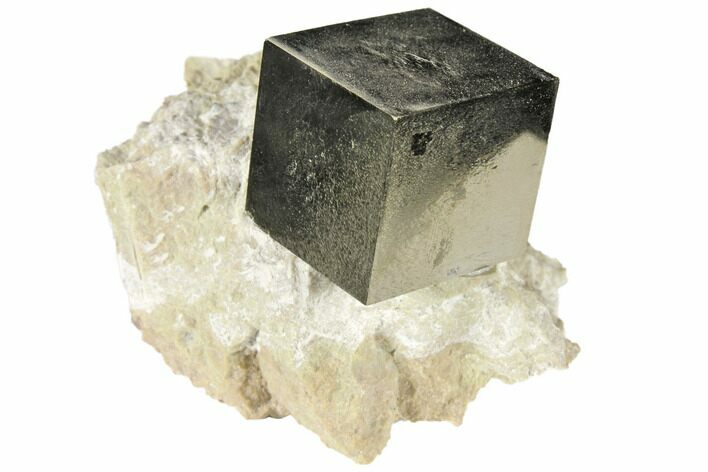 Shiny, Natural Pyrite Cube In Rock - Navajun, Spain #118253